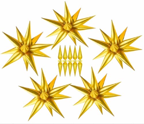 Gold Star Balloons Set - 50 Foil Point Star Explosion Balloons for Parties