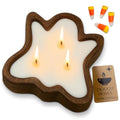 Ghost Halloween Candle with Candy Corn Scent - 7x7x2in Soy Wax Fall Decor - Ghost Variation