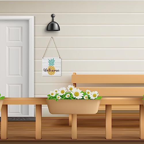 Welcome Pineapple Wooden Sign - Summer Farmhouse Wall Decor, 7.1x7.1 Inches, Rustic Porch Entryway Decor - Variation of WelcomePineapple