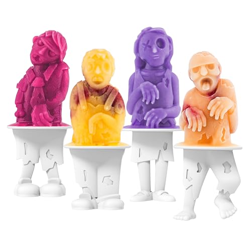 Zombie Ice Pop Mold Set - 4 Silicone Halloween Popsicle Molds with Skeleton Sticks