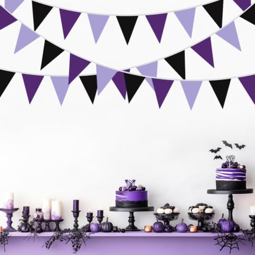 40Ft Fabric Bunting Banner - Black & Purple Halloween Party Decor