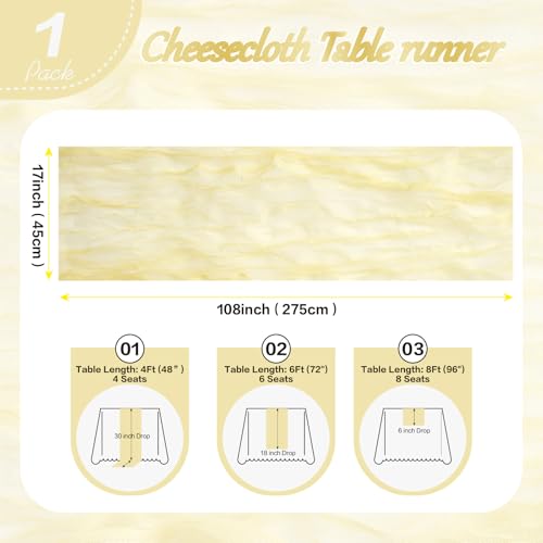Yellow Cheesecloth Table Runner - 10Ft Rustic Boho Wedding & Holiday Decor