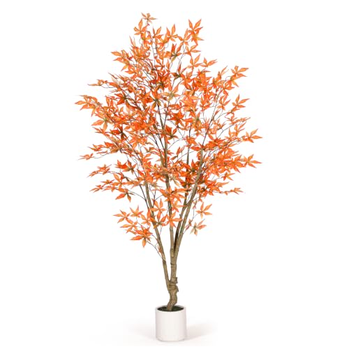 6FT Artificial Maple Tree with Pot - Fall Orange Leaves Indoor Outdoor