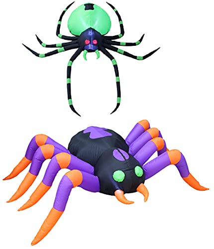 Halloween Inflatable Decorations Bundle with LED Spider Lights - Indoor Outdoor