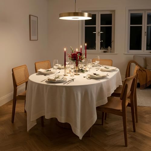 Ivory Linen Tablecloth 60 x 144 Inches - Handcrafted European Flax for Dining