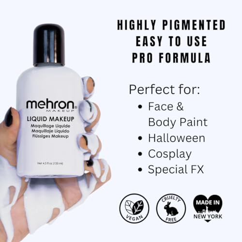 Mehron Liquid Body & Face Paint - Moonlight White 4.5 Fl Oz, Professional Makeup