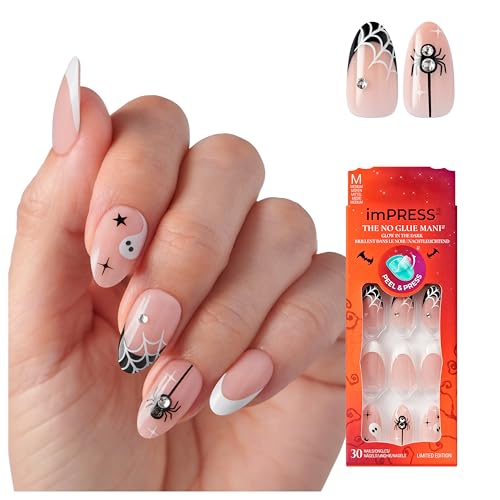 Drop-Dead Gorg Halloween Press On Nails - White Almond Glow-In-The-Dark, No Glue, Medium, Glossy