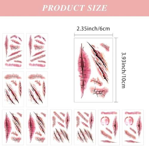 Waterproof Halloween Fake Wound Stickers - 10 Sheets Horror Cosplay Tattoos