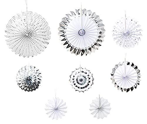 Gold and Silver Mandala Paper Fans Hanging Decorations for Events - Pack of 16