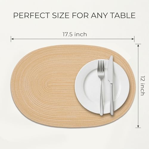 Oval Braided Woven Placemats Set of 4 - Beige Brown Dining Table Mats