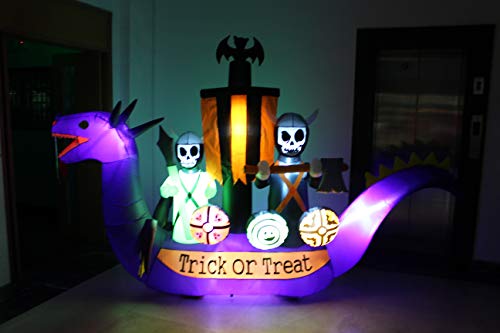 11 Ft Inflatable Halloween Pirate Ship with Dragon Skeletons & LED Lights
