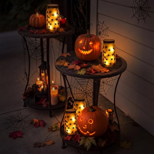 Halloween Spider Table Light - Battery Operated Glass Decor Lamp