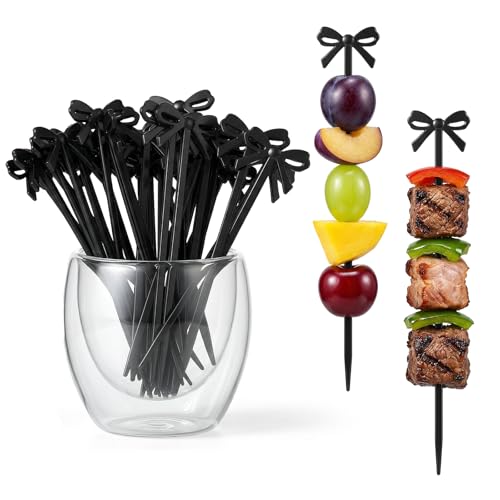 Black Bowknot Toothpicks for Appetizers and Drinks - 30 Pack