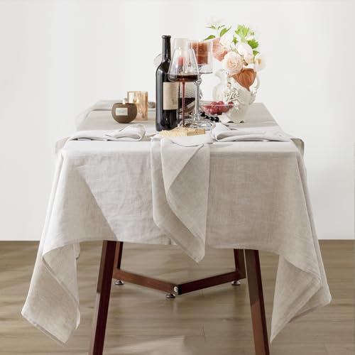 Natural Linen Tablecloth 60x120 Inches Rectangular Stone Washed Dining Cover
