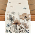 Brown Poppy Floral Leaves Spring Table Runner 13x120 Inch for Dining & Home Decor