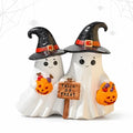Halloween Cute Ghost Figurine with Pumpkin Candy Bucket - Black Hat Variation