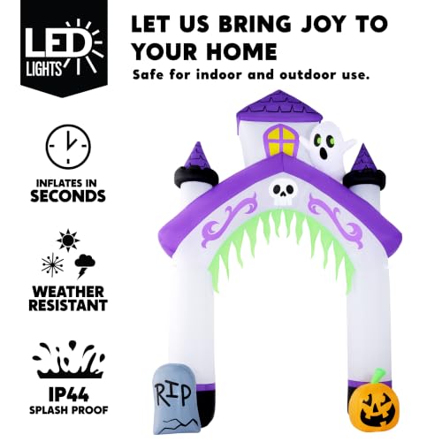 Purple Castle Arch Halloween Inflatable - 10FT Tall Haunted House Gateway with LED Lights