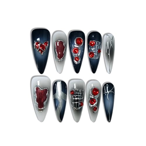 Halloween Vampire Press On Nails - Black Dark Ombre XS - Blue Variation