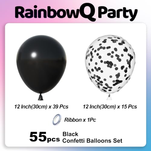 Black Latex Balloons with Confetti - 55pcs 12 Inch Party Decor