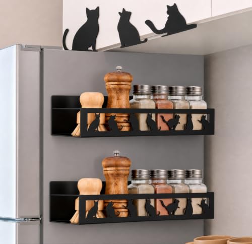 Magnetic Spice Rack for Refrigerator Black Cat - 2 Pcs Kitchen Organizer Set