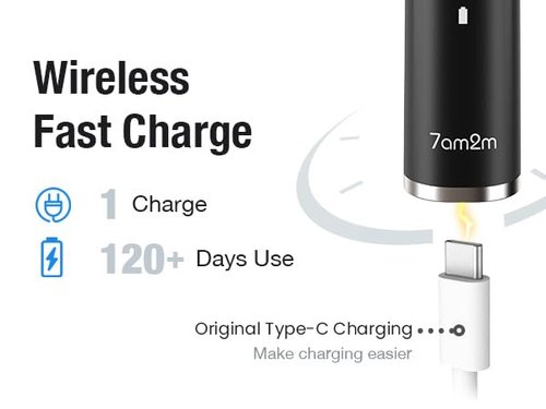 7AM2M Ultrasonic Electric Toothbrush with 6 Brush Heads for Adults&Kids, Type C Rechargeable, One Charge for 120 Days, 5 Modes&40000VPM Powered Toothbrush, 2 Minutes Built in Smart Timer (Black)