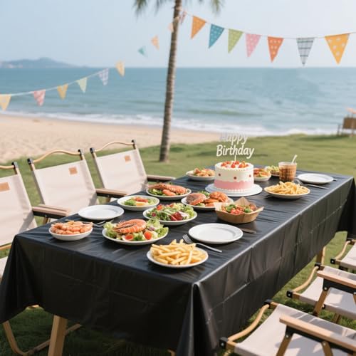 I01 Black Rectangle Disposable Tablecloths - 3 Pack, Waterproof 54x108 Inches