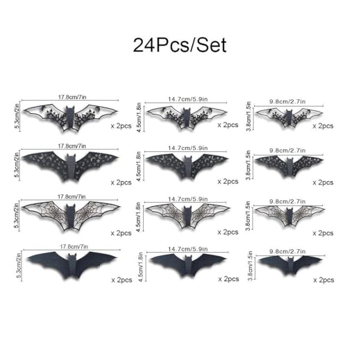 Halloween Wall Decor Bats Stickers - 24Pcs 3D Vinyl Bat Wall Decals - Bats Wall Decor Stickers-1