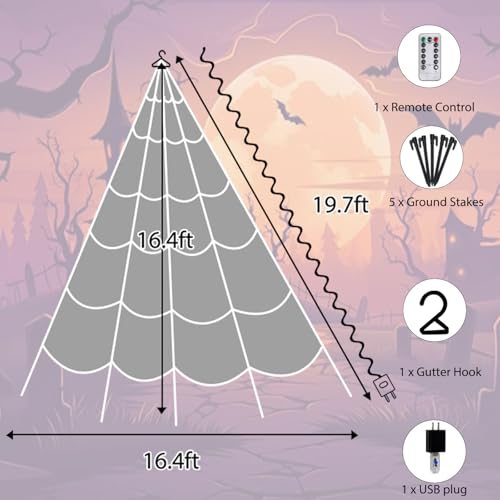 Halloween Decorations Outdoor Spider Web Lights 250 LED Lighted Web - Purple, 16.4 Ft, Abstract Variation
