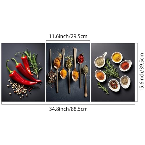 Colorful Spice Seasoning Wall Art Prints - Set of 3 Canvas Kitchen Decor 12x16 Inch Framed