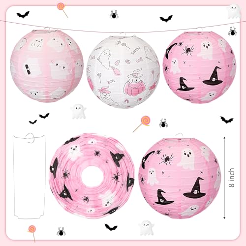 Pink Ghost Paper Lanterns 12-Pack 8-Inch Halloween Party Decorations