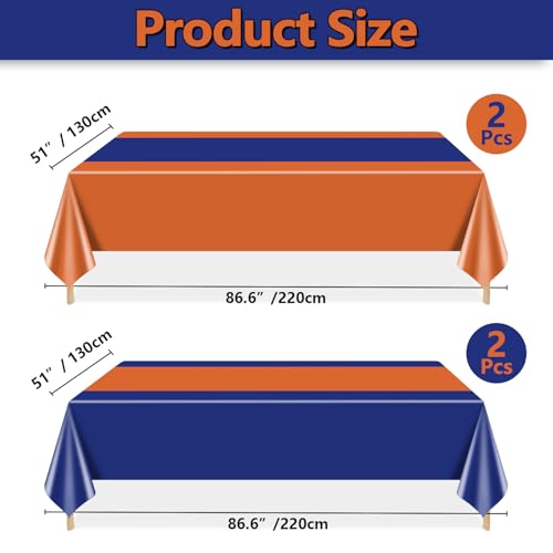 Orange and Navy Blue Waterproof Disposable Rectangle Tablecloths - 4 Piece Set, 86x51 Inches, Party Decorations