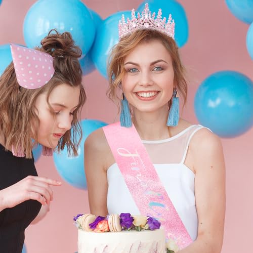 Pink 21st Birthday Sash and Tiara Set - Sparkly Crown & Satin Accessories