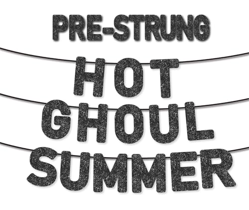 Pre-Strung Halloween Banner - Summerween Birthday Party Decorations - Black Glitter, 9.8 Feet