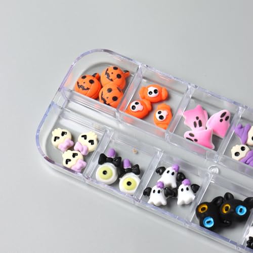 Halloween Nail Charms Ghost Pumpkin Bat Ghost Cat DIY Nail Art Decorations - Variation: Bat Ghost
