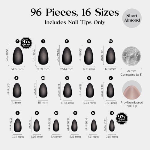 Black Cat Eye Press On Nails - Matte Short Almond with 16 Sizes - Variation 0