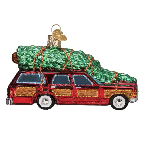 Glass Christmas Ornament - Station Wagon with Tree Handcrafted Holiday Decoration