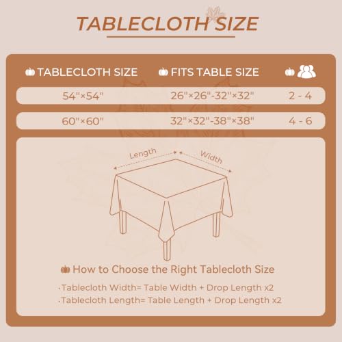 Romanstile Fall Thanksgiving Square Tablecloth 60x60 Inch - Pumpkin & Harvest Design - Linepumpkin Variation