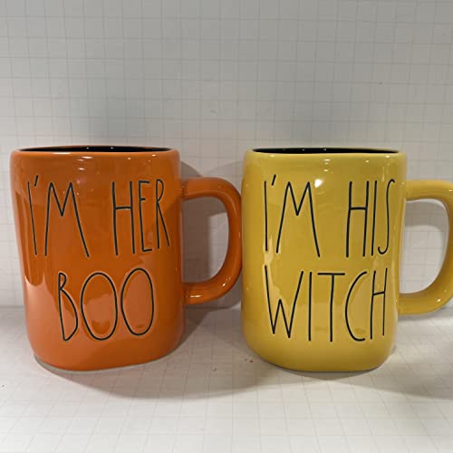 Halloween Coffee Mug Set - 16oz Ceramic I’m Her Boo & I’m His Witch - Coffee Cup Gift