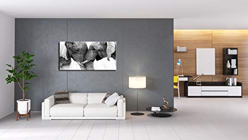 48 Inch Black and White Elephant Wall Art Canvas Painting - Ready to Hang for Living Room Bedroom Office