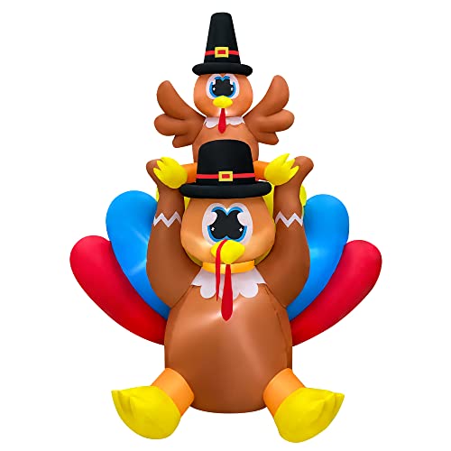 6FT Thanksgiving Inflatable Turkey with LED Lights Outdoor Yard Decor