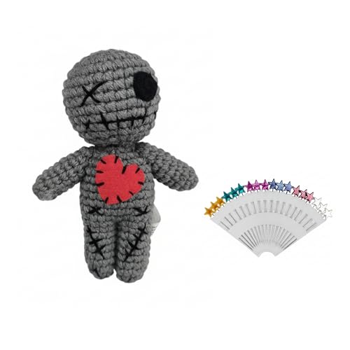 Grey Voodoo Doll with 18 Pins Stress Relief Creepy Plush Toy Halloween Decoration