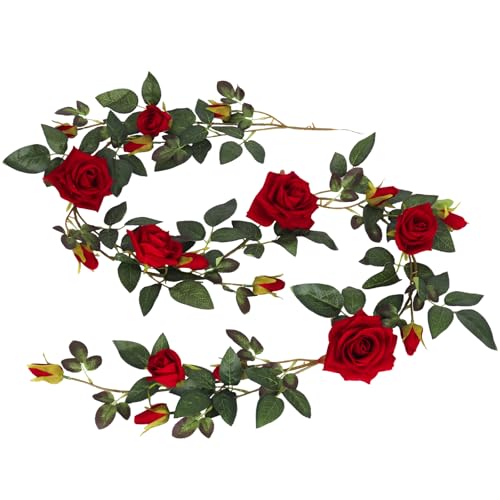 Artificial Red Rose Garland - 6FT Hanging Flower Vine for Wedding & Decor - Red, 1 Piece