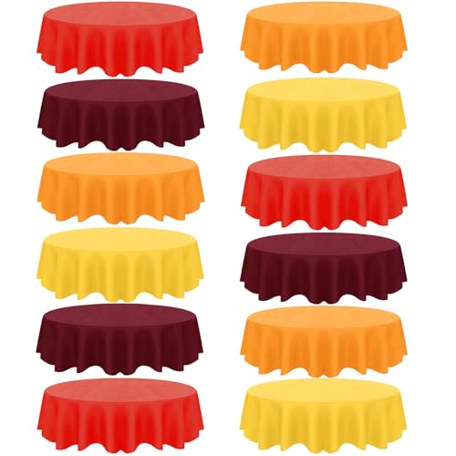 Fall Plastic Tablecloth 12 Pack - Autumn Colors Waterproof Round Table Cover - Fall-9