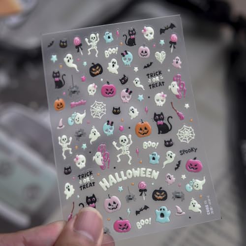 Halloween Nail Stickers Decals Pastel Ghost Skeleton Pumpkin - Mh49 / 1