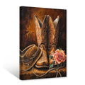 Brown Cowboy Boot Wall Art Canvas - Rustic Farmhouse Bedroom Decor 18"L x 12"W