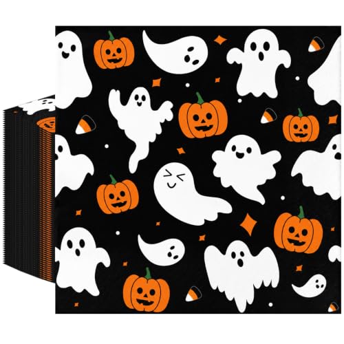Halloween Ghost Pumpkin Paper Napkins - 50 Pack, 6.5in Spooky Party Decor