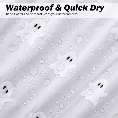 Halloween Ghost Shower Curtain 72x72 Inches with 3D Embroidery & Hooks