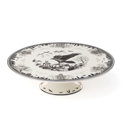Haunted Village Cake Plate - Halloween Porcelain Dessert Stand - Lenox