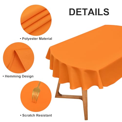 Wolkemer 2 Pack 60x84 Inch Orange Oval Tablecloth - Washable Party Decor
