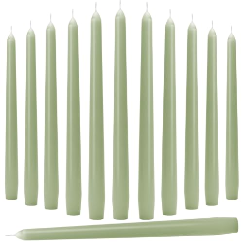 12-Pack Sage Green Taper Candles - 10 Inch Dripless Unscented Long Burn Time